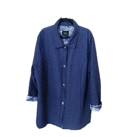 DENNIS BASSO Quilted Silk Jacket Womens Size 2x Blue Coat Outerwear Lined Jacket - Picture 1 of 11